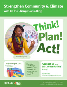 strengthen community and climate. with the be the change consulting. think, act, plan! brochure cover
